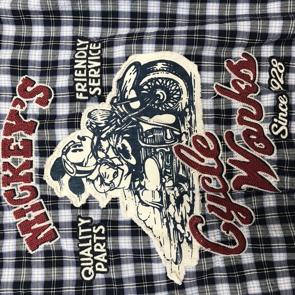 Disney Park Shirt Mens Extra Large Blue Western Mickey Mouse Mechanic Motorcycle - Picture 5 of 8